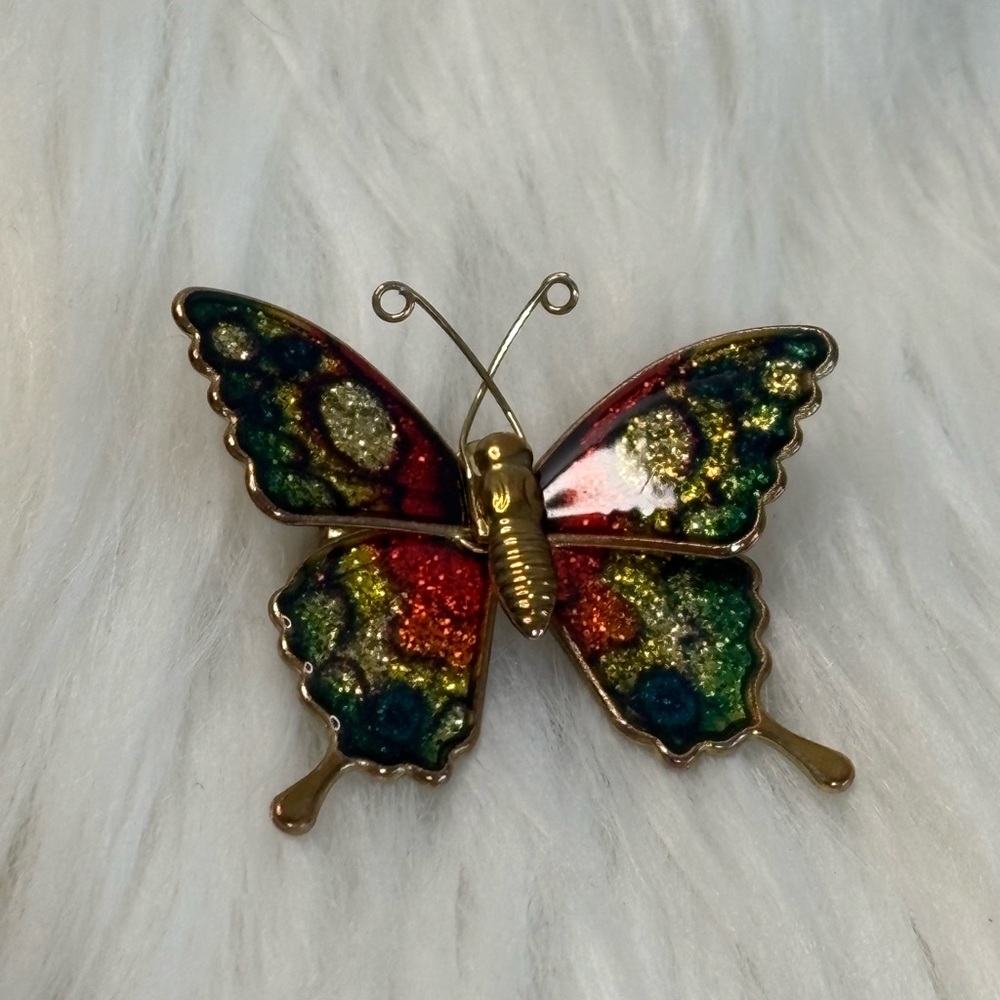 Vintage Metal Multicolor Glitter Butterfly Brooch